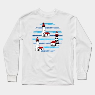 Lighthouse - Navy pattern Long Sleeve T-Shirt